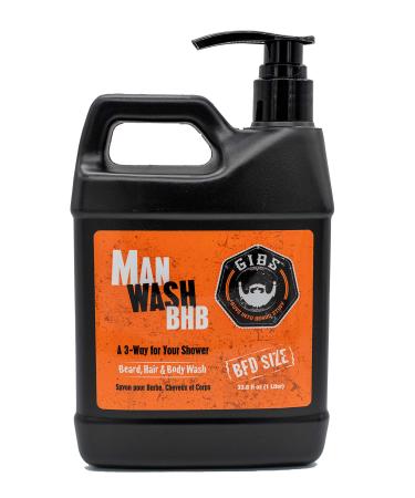 GIBS 3 in 1 Body Wash for Men - Beard & Hair Moisturizing, & Cleansing Liquid Body Wash with Tea Tree Oil, 3 sizes 33.8 Fl Oz
