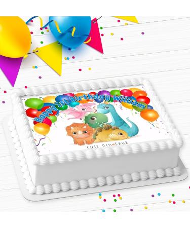 CUTE DINOSAUR BIRTHDAY PARTY PERSONALISED ICING EDIBLE COSTCO CAKE TOPPER R1-344 - Buy Online on GoSupps.com