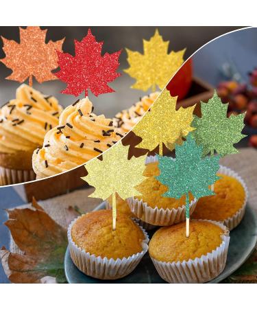 48 Pieces Maple Leaf Cupcake Toppers Glitter Fall Leaves Cake Topper 8 Mixed Colors Cupcake Picks Fall Thanksgiving Holiday Harvest Cupcake toppers for Autumn Theme Party Supplies Decoration - Buy Online on GoSupps.com