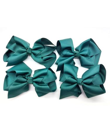 set of 4 green school hair bow green hair accessories Set of 2 Hair Bow School Clips Girls Bows Ribbons Hair Grips for School (Bottle Green)