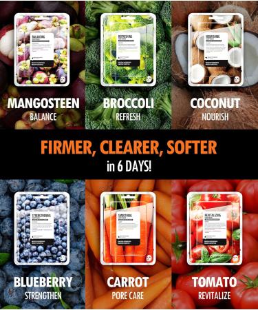 FARMSKIN Superfood Salad Sheet Mask Set of 6 - Nourishing Korean Face Masks with Mangosteen Broccoli Carrot Coconut Blueberry & Tomato - Refreshing & Cruelty-Free Skincare - Buy Online on GoSupps.com