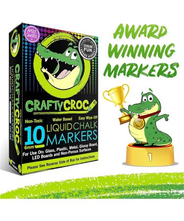Crafty Croc Liquid Chalk Markers - 10 Pack Neon Chalk Pens for Nonporous Surfaces - Buy Online on GoSupps.com