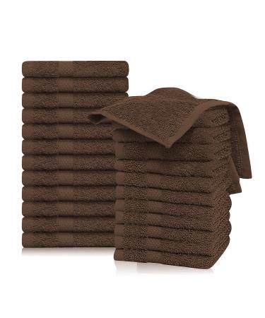 KEEPOZ 24 Pack Wash Cloths Set (12 x 12 Inches) | 100% Cotton Ring Spun Cotton | Soft and Fluffy | Highly Absorbent Fade Resistant Essential Washcloths for Bathroom, Gym, Spa and Face Towel (Brown) Brown 24 Wash Cloths