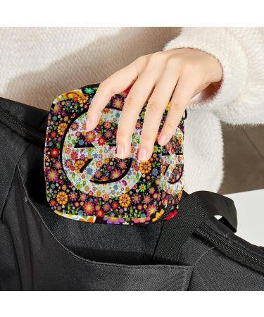 Stylish Menstruation Pad Bag with Zipper | Women's Tampon & Napkin Bag | Hippie Flowers & Peace Symbol Design - Buy Online on GoSupps.com