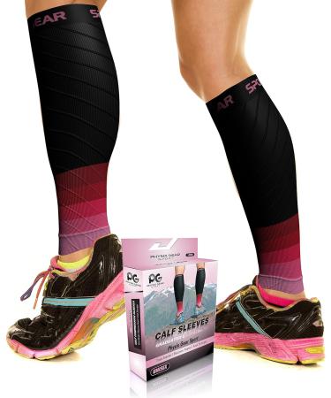 Calf Compression Sleeve for Men & Women - Support for Shin Splints, Achilles Tendon, Leg Cramps & Varicose Veins (1 Pair, BLK-PNK S/M) - Buy Online on GoSupps.com