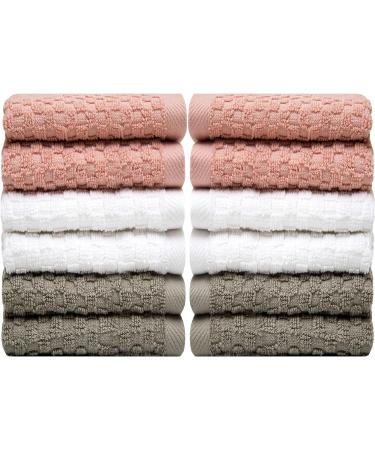 Pleasant Home Washcloths Set - 12x12 12 Pack, 550 GSM Ring Spun Cotton - Super Soft & Absorbent Face Towels (Blush Combo Check Design) - Buy Online on GoSupps.com