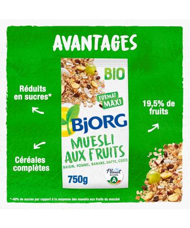 BJORG - Organic Fruit Muesli - Grape Apple Banana Date Coconut - Whole Grain - Bag 750g - Buy Online on GoSupps.com