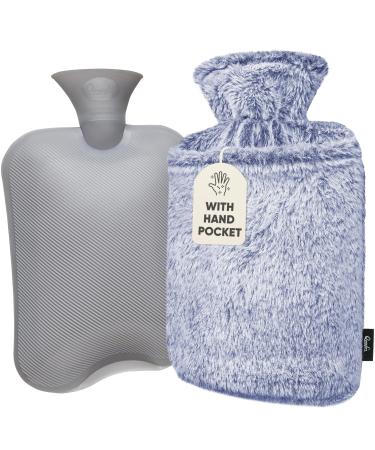 Qomfor Hot Water Bottle with Cover - Premium Fluffy Faux Fur Cover with Kangaroo Pocket - 1.8l Large - Hot Water Bag for Pain Relief Neck and Shoulders Hands and Feet Cosy Nights (Blue) - Buy Online on GoSupps.com