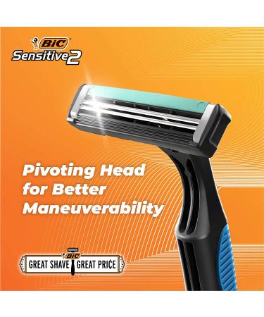BIC Sensitive 2 Men's Disposable Razor | Two Blade Razor for Comfortable Shave | Blue Razors 20 Count - Buy Online on GoSupps.com