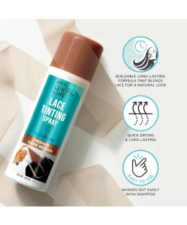 KISS Colors & Care Quick Drying Lace Tinting Spray Medium Dark Brown 3 oz. - Blends Lace Seamlessly Washes Out Easily Smudge-Free Formula Sweat Resistant Natural Look Buildable Coverage - Buy Online on GoSupps.com