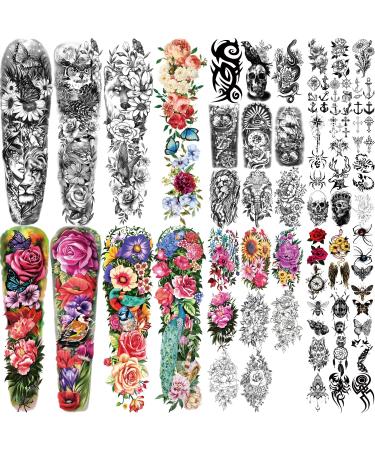 55 Sheets Temporary Tattoo  8 Sheets Full Arm Temporary Tattoos  17 Sheets Half Arm Fake Tattoos Flower Butterfly Peacock Bird Lion Wolf for Women Men  30 Sheets Tiny Tamporary Tattoos for Adult Kids