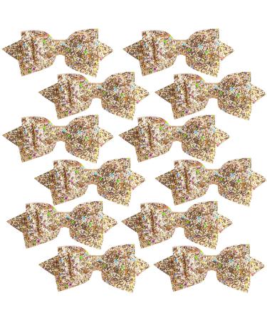 12 Pieces Large Glitter Hair Bows  5 Inch Gold Sequins Hair Clips  Alligator Hair Accessories for Girls Teens Women