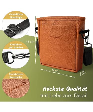 Heimatpfoten Dog Feeding Bags - Leather Imitation One-Hand Magnetic Closure Cognac Brown - Ideal for Walks - Buy Online on GoSupps.com