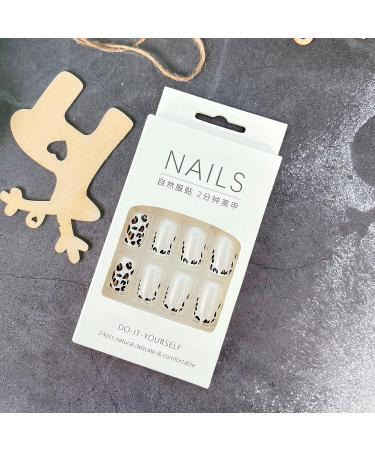 Leopard French Tip Square Acrylic Press On Nails | Silvery White Designs | Glossy Finish | Women & Girls Nail Decor - Style 12 - Buy Online on GoSupps.com