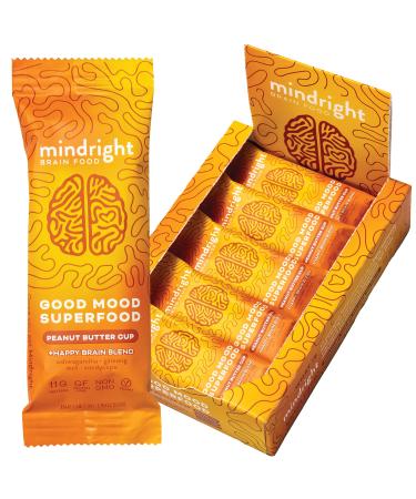 Mindright Superfood Vegan Protein Bar | Gluten Free, Non-Gmo, Low Sugar | Brain Food Snack to Enhance Mood, Energy, and Focus | Peanut Butter Cup | Pack of 12