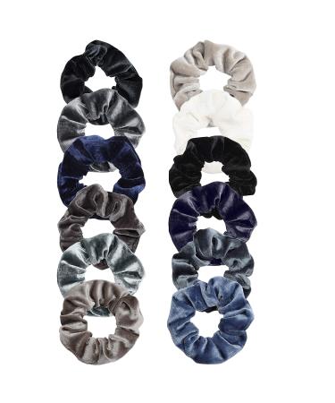 Belle Vous 12 PCS Velvet Hair Ties - Soft Scrunchies for All Hair Types - Colorful Rubber Bands for Women - Blue & Gray - Buy Online on GoSupps.com