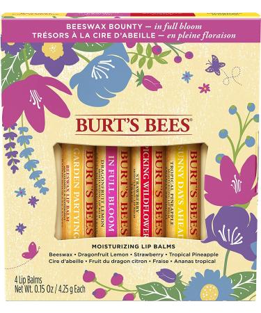 Burt's Bees In Full Bloom Lip Balm Set - 4 Pack: Original Beeswax, Dragonfruit Lemon, Tropical Pineapple & Strawberry - Buy Online on GoSupps.com