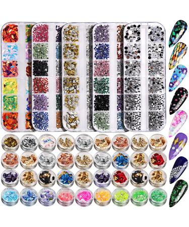 Nail Foil,Nails Rhinestones, Nail Flakes, Teenitor Professional Nail Decoration with Gems for Nails Stud Foil Glitters for Nails Art Set A