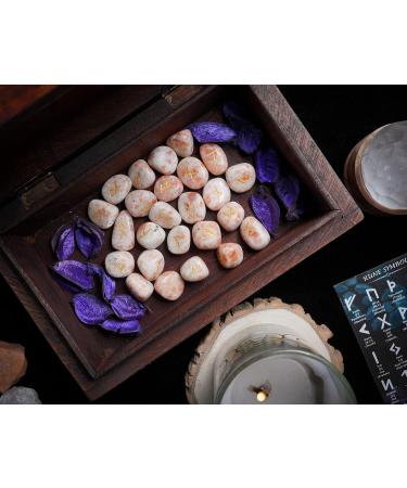 Crocon Sunstone gemstone tumbled Rune Stones Set with Elder Futhark Alphabet Engraved Symbol (25 Pcs) gift feng shui reiki stone set with a pouch & runes brochure Size :- 20-25 mm Approx - Buy Online on GoSupps.com