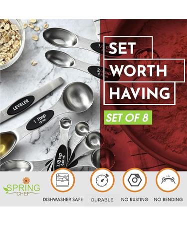 Spring Chef Magnetic Measuring Spoons Set - Heavy Duty Stainless Steel - BPA Free - Black - Set of 8 with Leveler - Buy Online on GoSupps.com