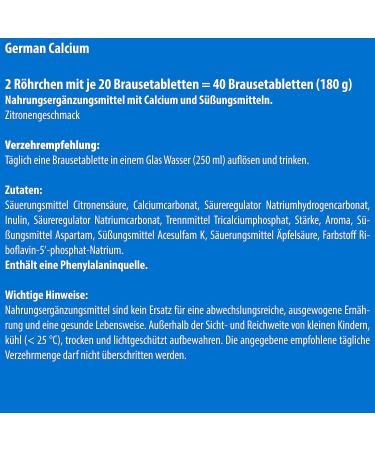 Calcium Effervescent Tablets 500 mg - Lemon Flavor - 2x20 Pieces - T&D Pharma - Made in Germany - Buy Online on GoSupps.com