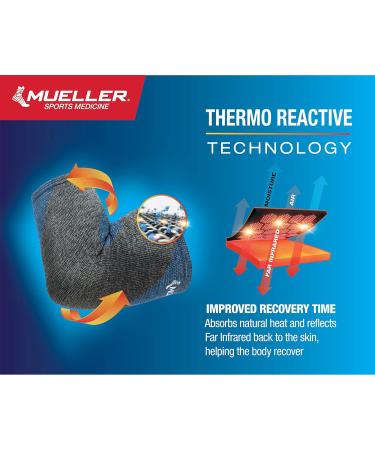 MUELLER 4-Way Stretch Elbow Support - Black & Blue Premium Knit with Thermo Reactive Technology | Medium/Large - International Shipping Available - Buy Online on GoSupps.com