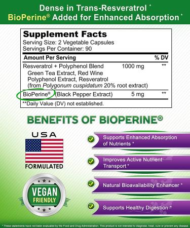 180 Capsules of 100% Natural Resveratrol with Red Wine Extract - Pure Heart Health Supplement - Extra Strength Antioxidant Pills - Buy Online on GoSupps.com