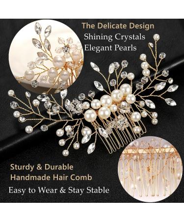 5-Piece Gold Wedding Hair Accessories Set for Brides - Pearl, Crystal, Rhinestone Hair Comb, Pins - Bridal Hair Accessories for Bridesmaids, Women, Girls - Buy Online on GoSupps.com