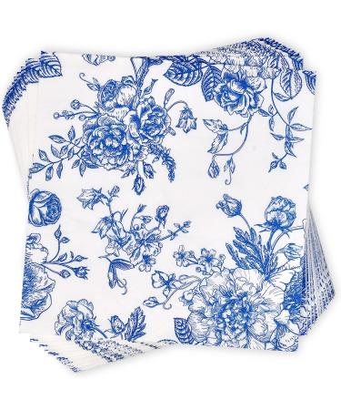 120 Blue & White Floral Cocktail Napkins - Disposable Paper Dessert Napkin for Parties & Events - Buy Online on GoSupps.com