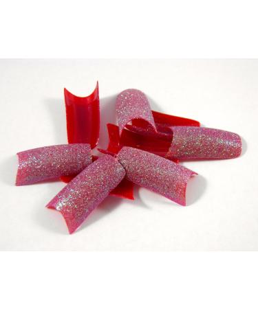 100 Red Glitter Fake Nails Nail Tips French Acrylic including Glue