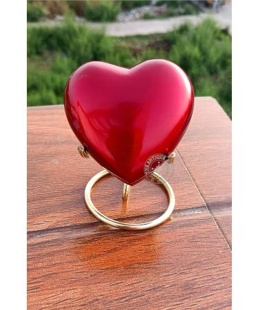 Red Heart Cremation Keepsake Urn with Brass Stand - Mini Pet Memorial - Buy Online on GoSupps.com