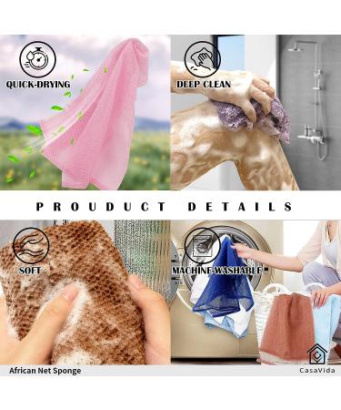 African Net Sponge Exfoliating Washcloth 3 Pack - CasaVida Body Scrubber Set for Shower and Bath in Pink, Yellow, Purple - Buy Online on GoSupps.com