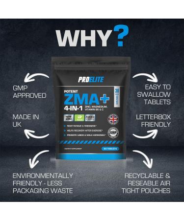 ZMA 120 Tablets - ZMA + Supplements for Men & Women - Zinc Magnesium Vitamin B6 & C Tablets - Testosterone Booster - Muscle Recovery - Sleep Aid Support - Gluten-Free Vegan UK-Made by PRO-ELITE - Buy Online on GoSupps.com