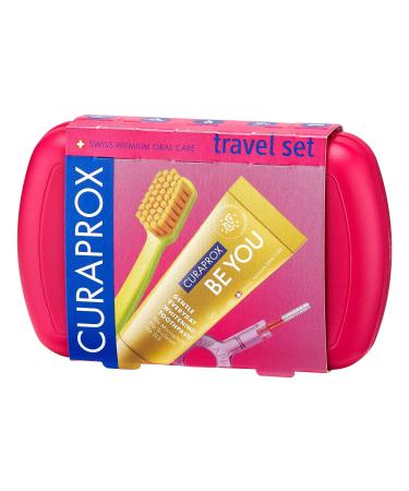 Curaprox Travel-Set Red-coverable travel toothbrush CS 5460 + be you travel toothpaste + 2 interdental brushes CPS Prime 07 and 09-travel tooth care set 9.5 cm x 6 cm