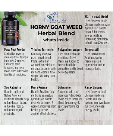 Horny Goat Weed Extra Strength with Maca, L-Arginine, Ginseng - 60 Capsules for Desire, Performance, Stamina, and Energy - Buy Online on GoSupps.com
