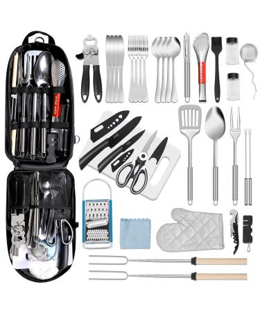 PRETTYFINE 35 Pcs Camping Kitchen Utensil Set Outdoor Kitchen Gear, Outdoor Cooking and Grilling Utensil Travel Set Perfect for Camping Accessories Cooking, RV Camp. Camping, BBQs, Parties and More