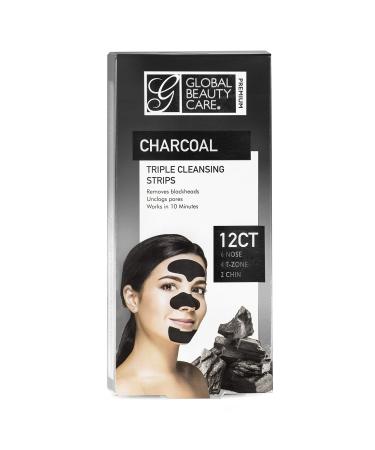 Global Beauty Care Premium Triple Zone Cleansing Strips of Activated Charcoal Nose Strips For Blackheads Removal  Nose + Forehead T-Zone + Chin Charcoal Blackhead Remover Strips - 12 Ct