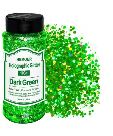 Hemoer holographic chunky glitter dark green 100g chunky sequins glitter craft glitter for resin face nail body handicrafts slime festival party art glitter powder for nails glitter dark green