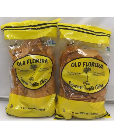 Old Florida Gourmet Original Tortilla Chips, 11 OZ - Pack of TWO (2) - Original Thin & Crispy Non-GMO Recipe