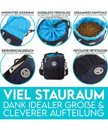 Dog is K nig Premium Dog Treats - All-Rounder Feed Bag with Feces Dispenser & Training Book - Dark Blue - Ideal for Walks & Training - 16x18x6cm - Buy Online on GoSupps.com