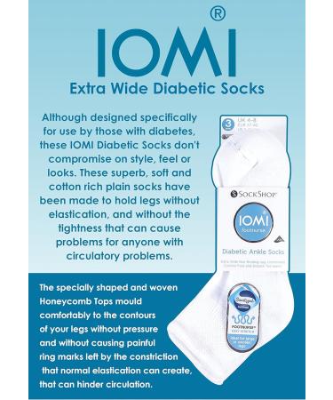 IOMI 3-Pack Extra Wide Padded Cotton Low Cut Diabetic Socks 10-12 White - Buy Online on GoSupps.com
