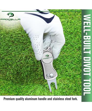 Procella Golf Divot Repair Tool with Ball Marker | Metal Switchblade Style | Multi-Tool for Men and Women - Silver - Buy Online on GoSupps.com