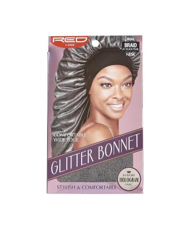 Red by Kiss Glitter Braid Bonnet - Wide Edge Breathable Hair Bonnet for Curly Natural Long Hair - Jet Black Pearl - Buy Online on GoSupps.com