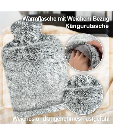 OBQO 2.0L Hot Water Bottle with Soft Cover - Leak-Proof Fluffy Natural Rubber Hand Warmer - Ideal Gift for Kids & Adults (Gray) - Buy Online on GoSupps.com