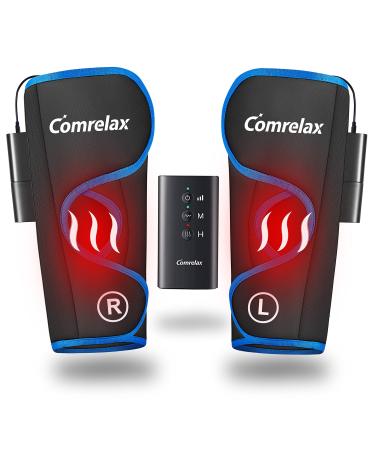 Comrelax Rechargeable Leg Massager with Heat for Circulation Air Compression Pain Relief Calf Foot Massager Electric Machine Massage Handheld Controller 3 Intensities 3 Modes Portable Leg Massager