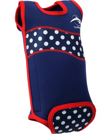 Konfidence Babywarma Baby Wetsuit Girls - Lay Flat Wrap Around 2mm Thick Neoprene Baby Swimming Costume. 50+ UV Protection 6-12 Months Polka Dot