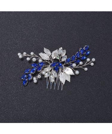 Wedding Hair Accessories  Something Blue for Bride on Wedding Beusoulover Wedding Hair Comb Crystal Blue Rhinestone Bridal Headpieces for Brides  Bridesmaid  Girl  Women  Silver Wedding Hair Piece (Blue)