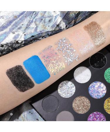 UCANBE Glitter Eyeshadow Palette - 12 Chunky & Fine Glitter + 4 Pigmented Eye Shadows for Theater Cosplay Halloween & More | International Shipping - Buy Online on GoSupps.com