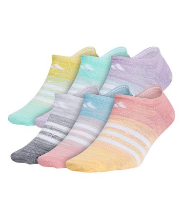 adidas Girl's Superlite Multi Space Dye 6-Pack No Show, Hazy Rose/Hazy Blue/White, Large