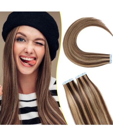 SEGO TAPE Extensions Real hair adhesive tape 20 pieces hair extension/PCS 100% Remy Human hair hair parts medium brown/honeyblond #4P27 22 "(55cm) -60g